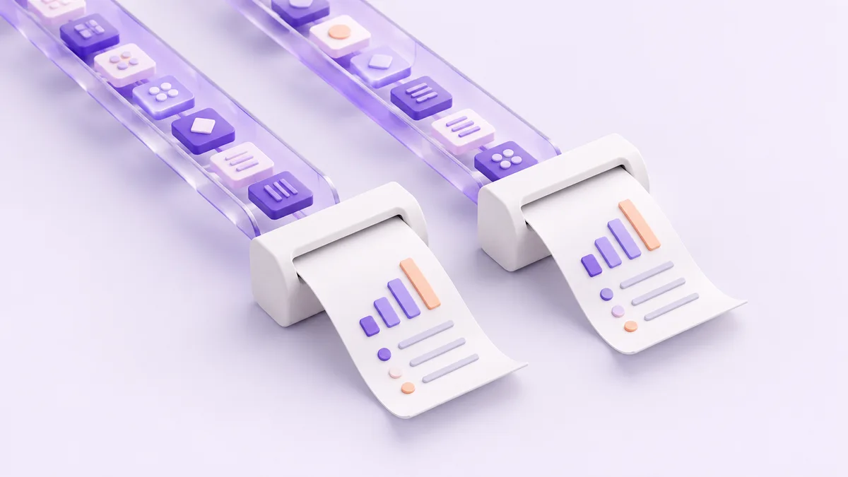 Two streams of token tiles flowing into separate cost receipts